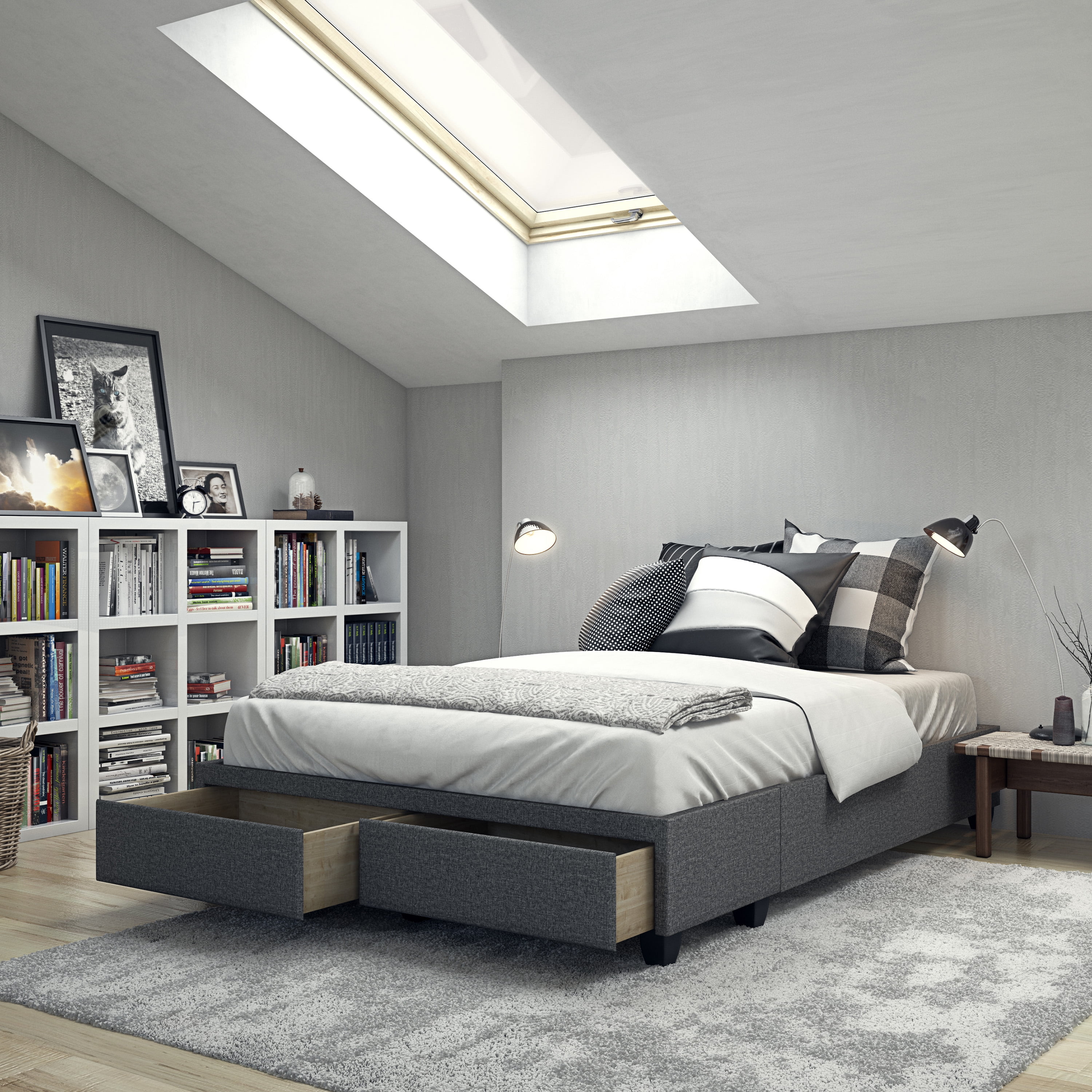 Boyd Sleep Modena Upholstered Linen Platform Storage Bed, Full, Charcoal