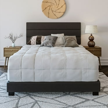 Boyd Sleep Napoli Black Faux Leather Twin Size Fully Upholstered Platform Bed Frame with Adjustable Headboard, Qualified Box Spring or Foundation Required for Use