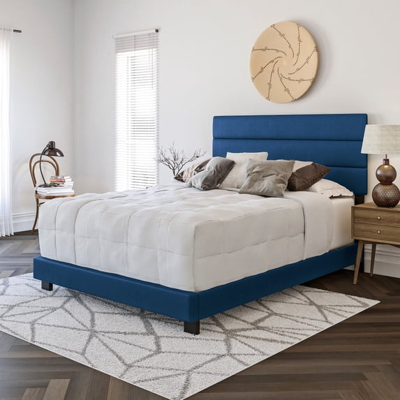Boyd Sleep Napoli Blue Faux Leather Twin Size Fully Upholstered Platform Bed Frame with Adjustable Headboard, Qualified Box Spring or Foundation Required for Use