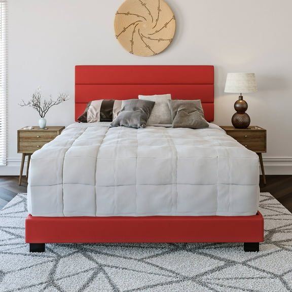 Boyd Sleep Napoli Red Faux Leather Queen Size Fully Upholstered Platform Bed Frame with Adjustable Headboard, Qualified Box Spring or Foundation Required for Use