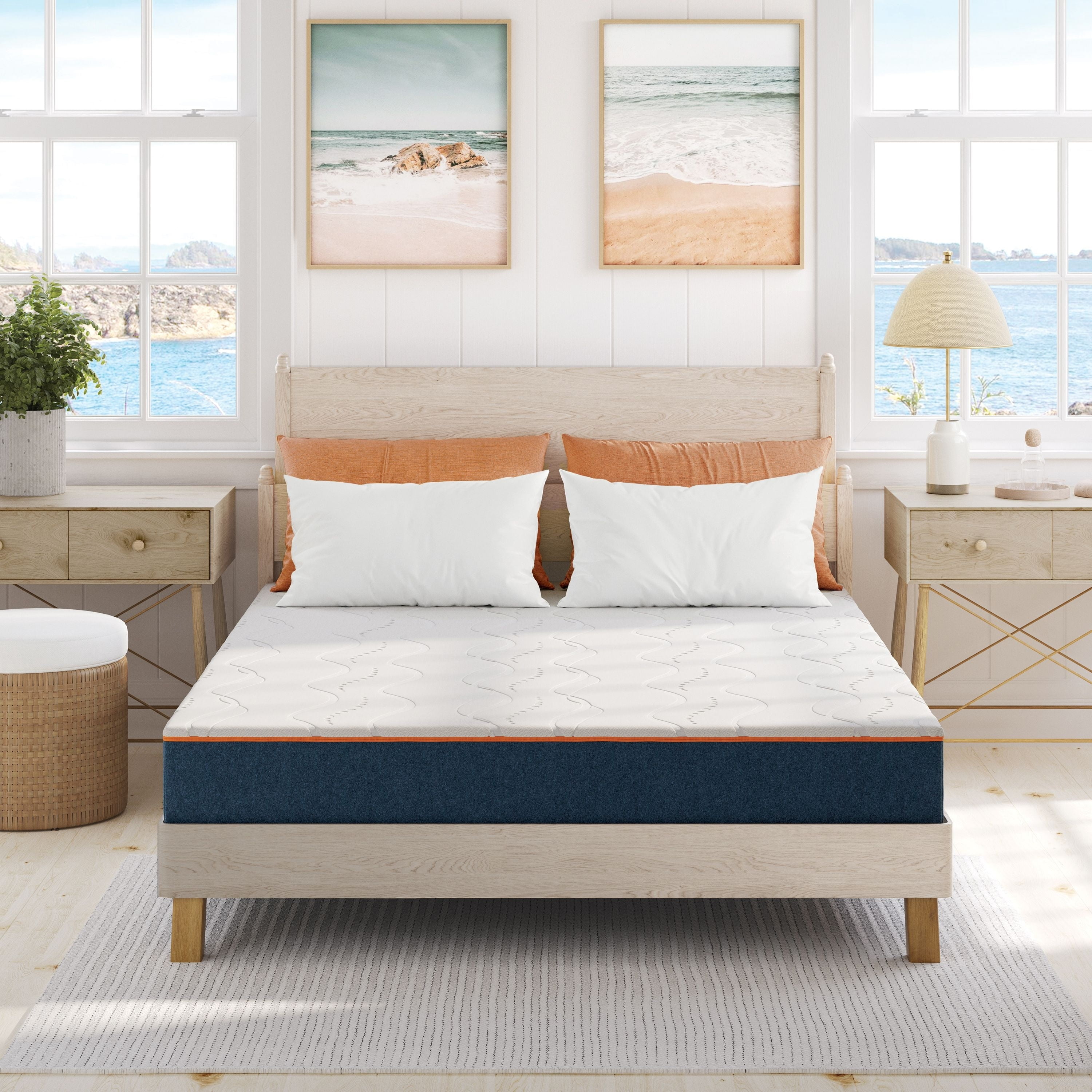King Size White and Blue Gel Memory Foam Mattress