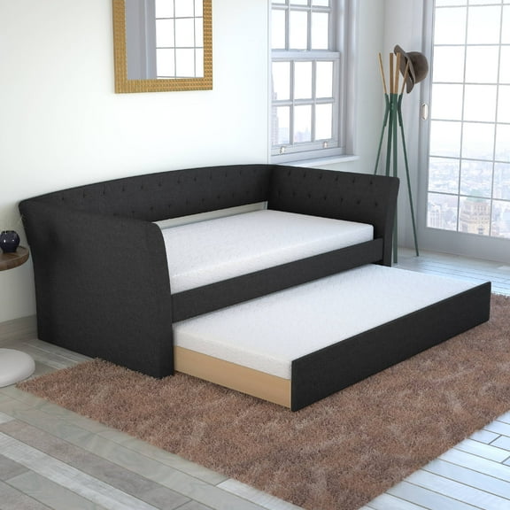 Boyd Sleep New Castle Black Tufted Upholstered Daybed with Trundle Bed, Twin