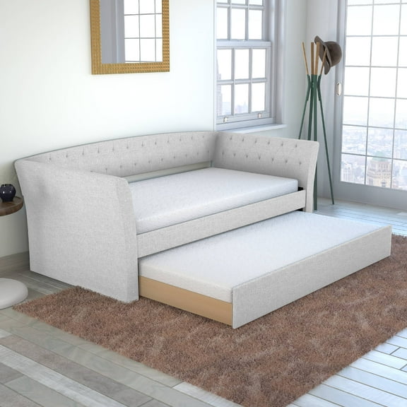 Boyd Sleep New Castle White Tufted Upholstered Daybed with Trundle Bed, Twin