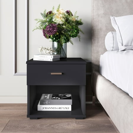 Boyd Sleep Modern 1-Drawer Nightstand with Open Storage, Black