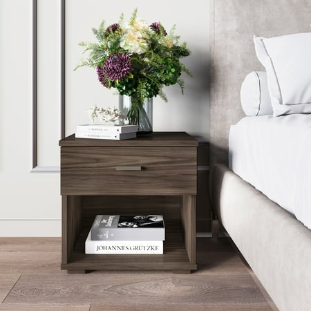 Boyd Sleep Novara One Drawer Nightstand with Open Storage, Walnut