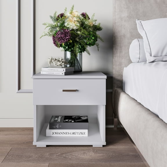 Boyd Sleep Novara One Drawer Nightstand with Open Storage, White