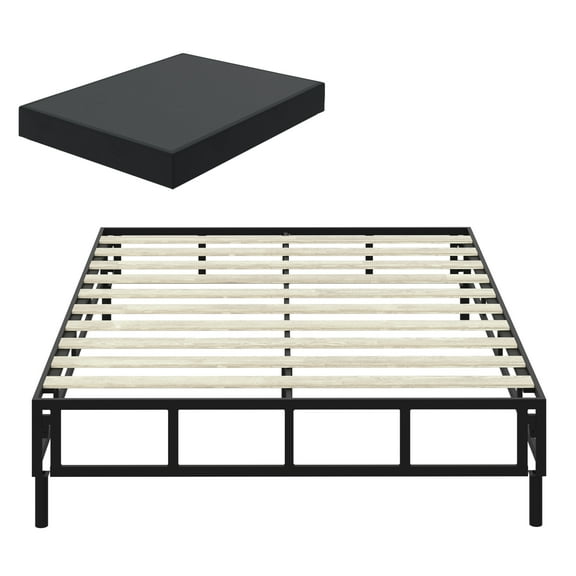 Boyd Sleep Omni 2-in-1 Full Size Metal Platform Bed Frame with Mattress Foundation, Wooden Slats, Headboard Brackets