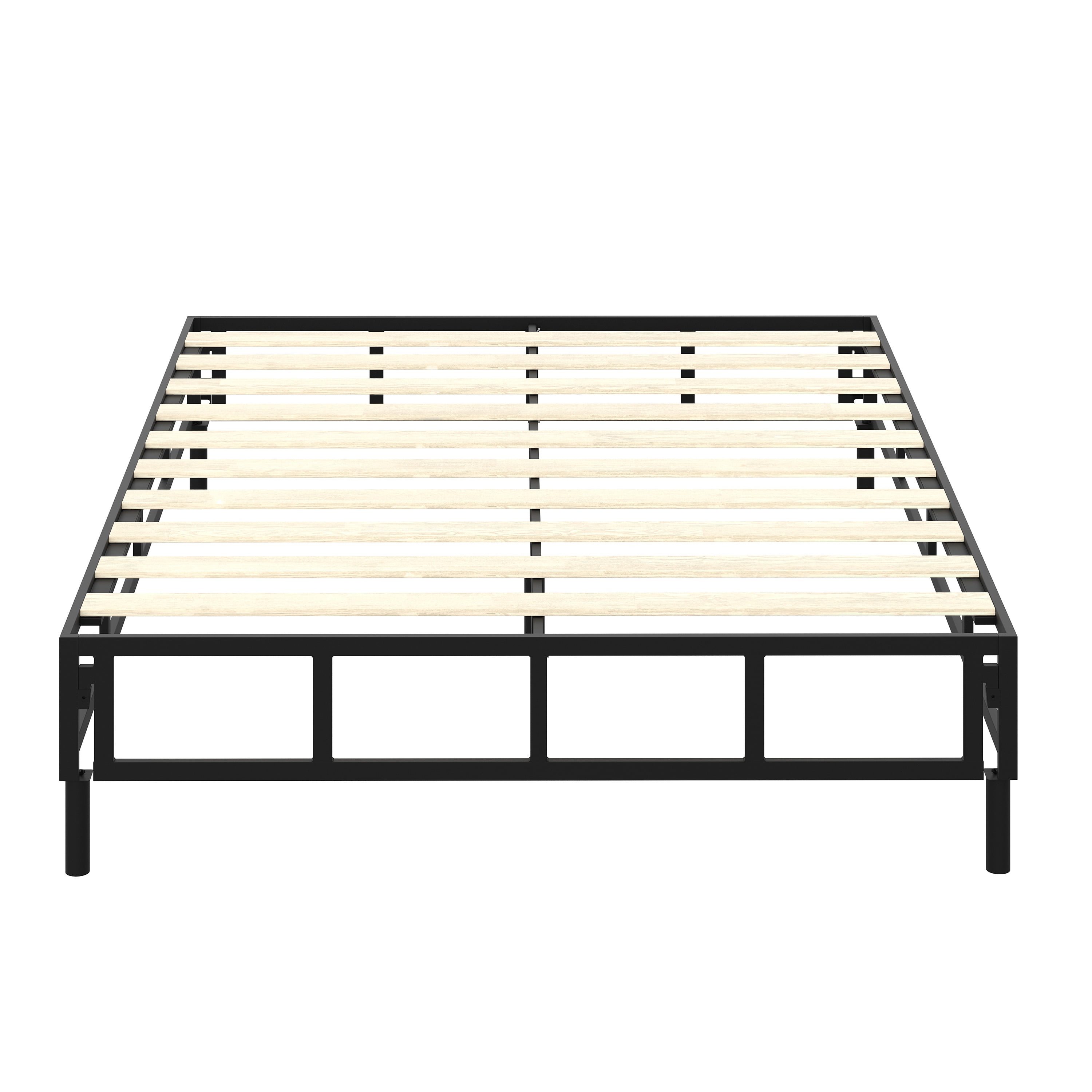 Queen Black Metal Frame with Wooden Slats and Headboard Brackets