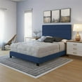 thumbnail image 1 of Skyline Decor Upholstered Faux Leather Tri-Panel Channel Headboard Platform Bed Frame, King, Blue, 1 of 5