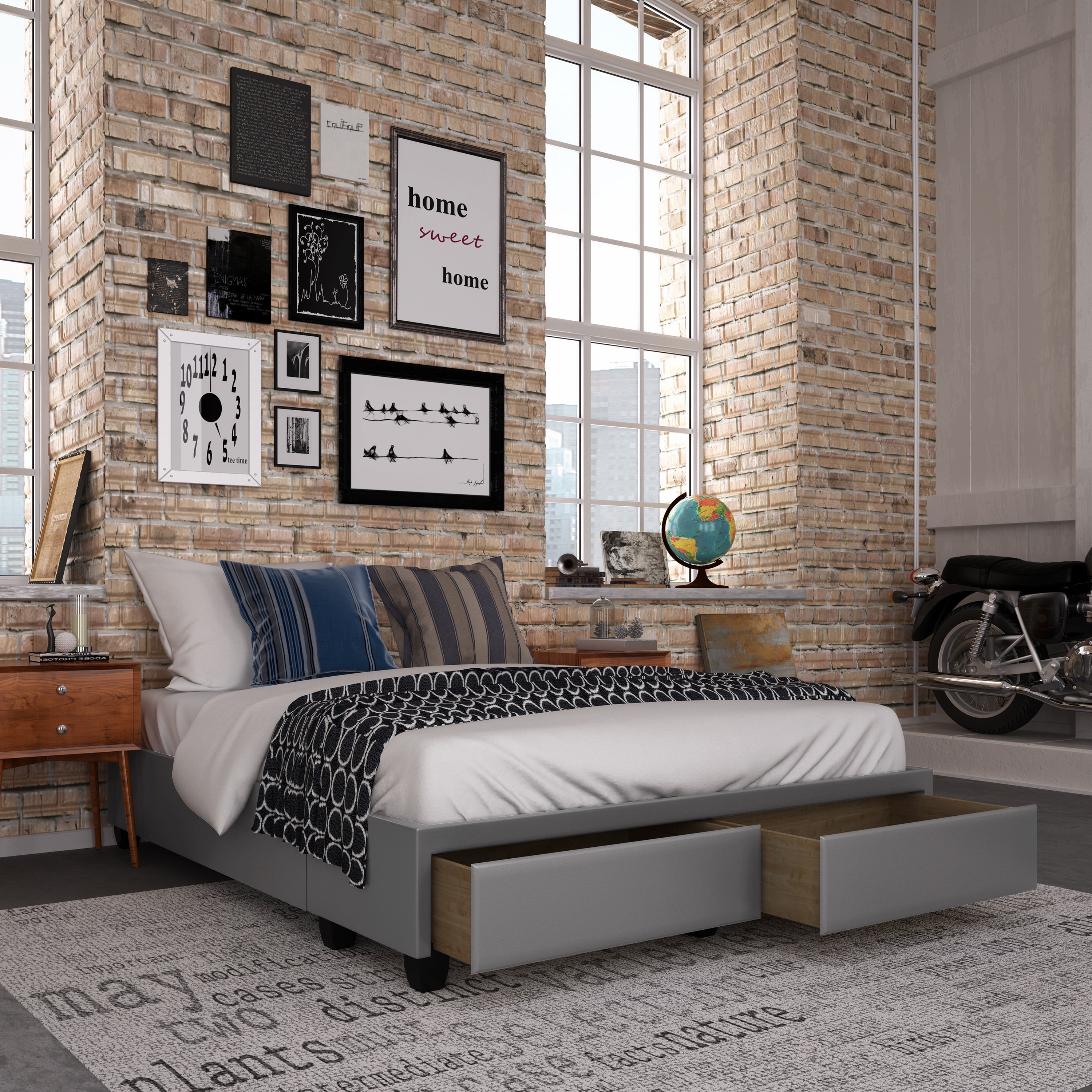 Boyd Sleep Parma Upholstered Faux Leather Platform Storage Bed, Full, Gray