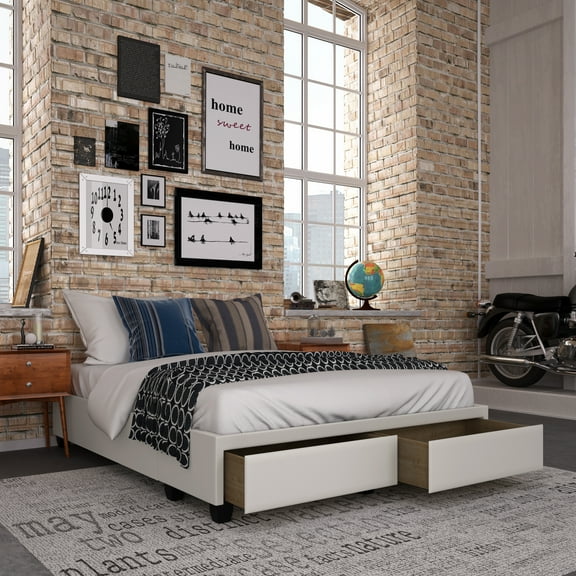 Boyd Sleep Parma Upholstered Faux Leather Platform Storage Bed, Full, White