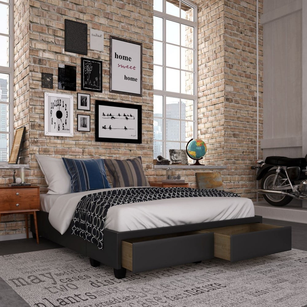 Boyd Sleep Parma Upholstered Faux Leather Platform Storage Bed, Queen, Black