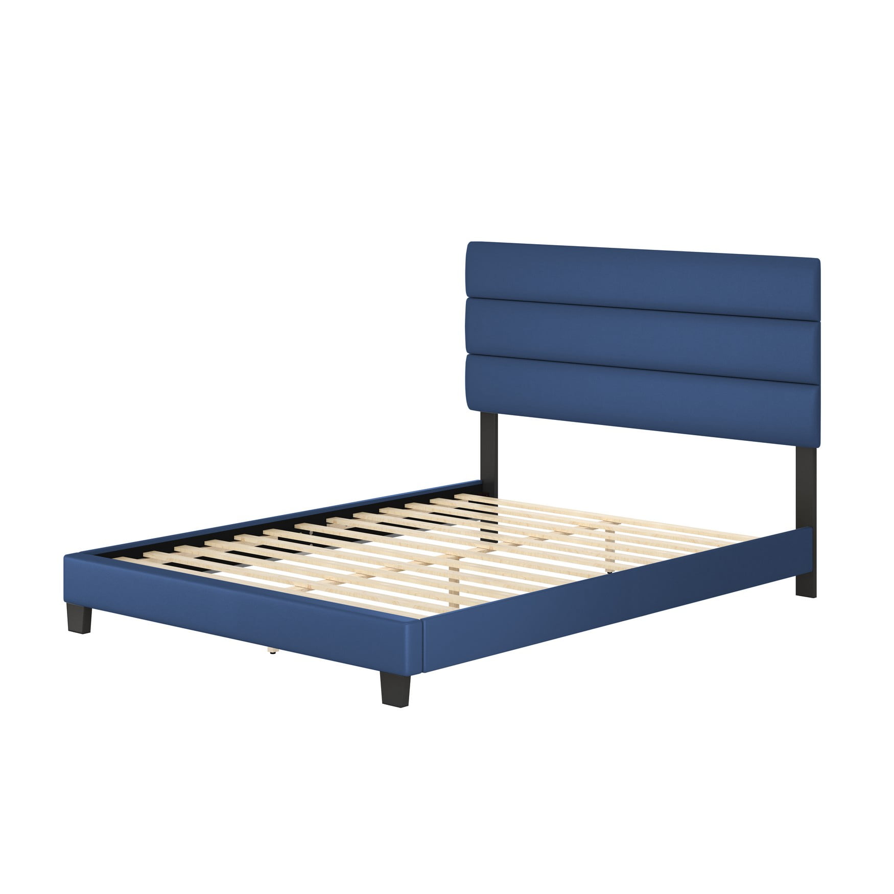 Boyd Sleep Piedmont Blue Faux Leather King Size Fully Upholstered Platform Bed Frame with Adjustable Headboard