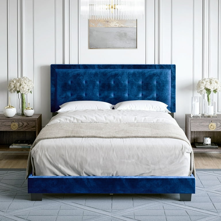 Boyd Sleep Pisa Blue Velvet Full Size Fully Upholstered