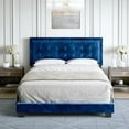 thumbnail image 1 of Boyd Sleep Pisa Blue Velvet Queen Size Fully Upholstered Platform Bed Frame with Adjustable Headboard, 1 of 13