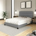 thumbnail image 1 of Skyline Decor Upholstered Linen Tri-Panel Channel Headboard Platform Bed Frame, Queen, Gray, 1 of 5
