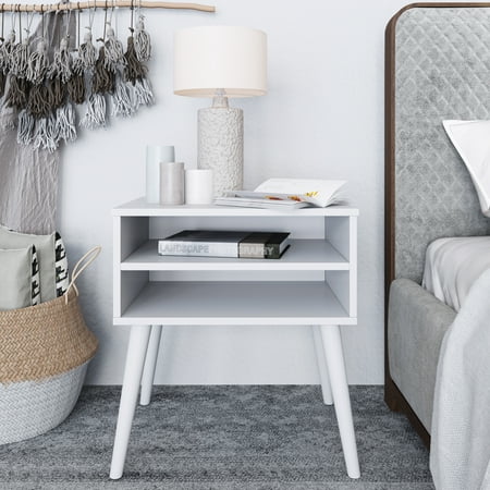 Boyd Sleep Ragusa Mid-Century Modern Open Shelf Nightstand, White