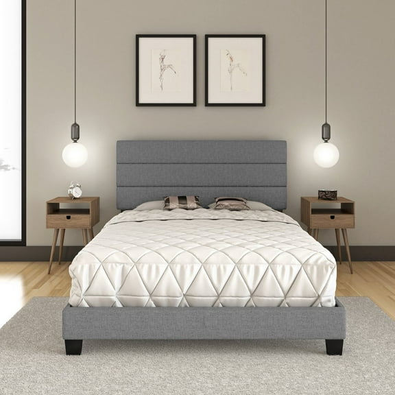 Boyd Sleep Ravenna Gray Linen Queen Size Upholstered Platform Bed Frame with Adjustable Headboard, Qualified Box Spring or Foundation Required for Use