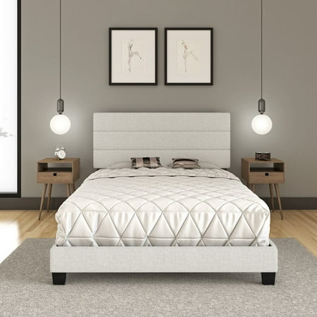 Boyd Sleep Ravenna Off-White Linen Full Size Upholstered Platform Bed Frame with Adjustable Headboard, Qualified Box Spring or Foundation Required for Use