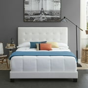 Boyd Sleep Roma White Faux Leather Queen Size Fully Upholstered Platform Bed Frame with Adjustable Headboard