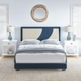 thumbnail image 1 of Boyd Sleep Sail Away Blue/Off White Linen Full Size Fully Upholstered Platform Bed Frame with Adjustable Headboard, 1 of 12