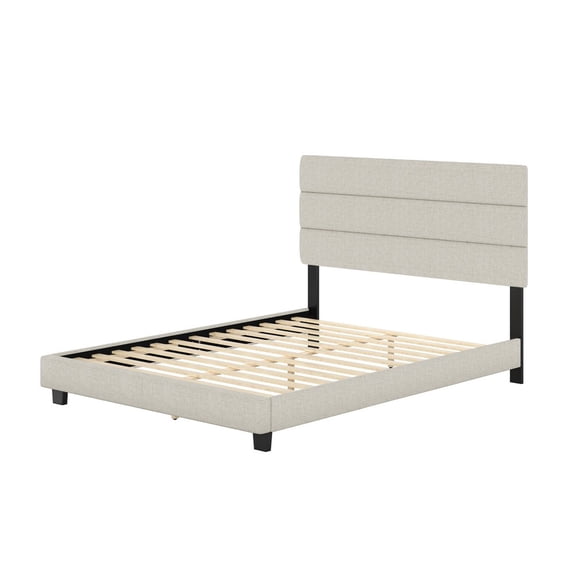 Boyd Sleep Sicily Off White Linen Full Size Fully Upholstered Platform Bed Frame with Adjustable Headboard