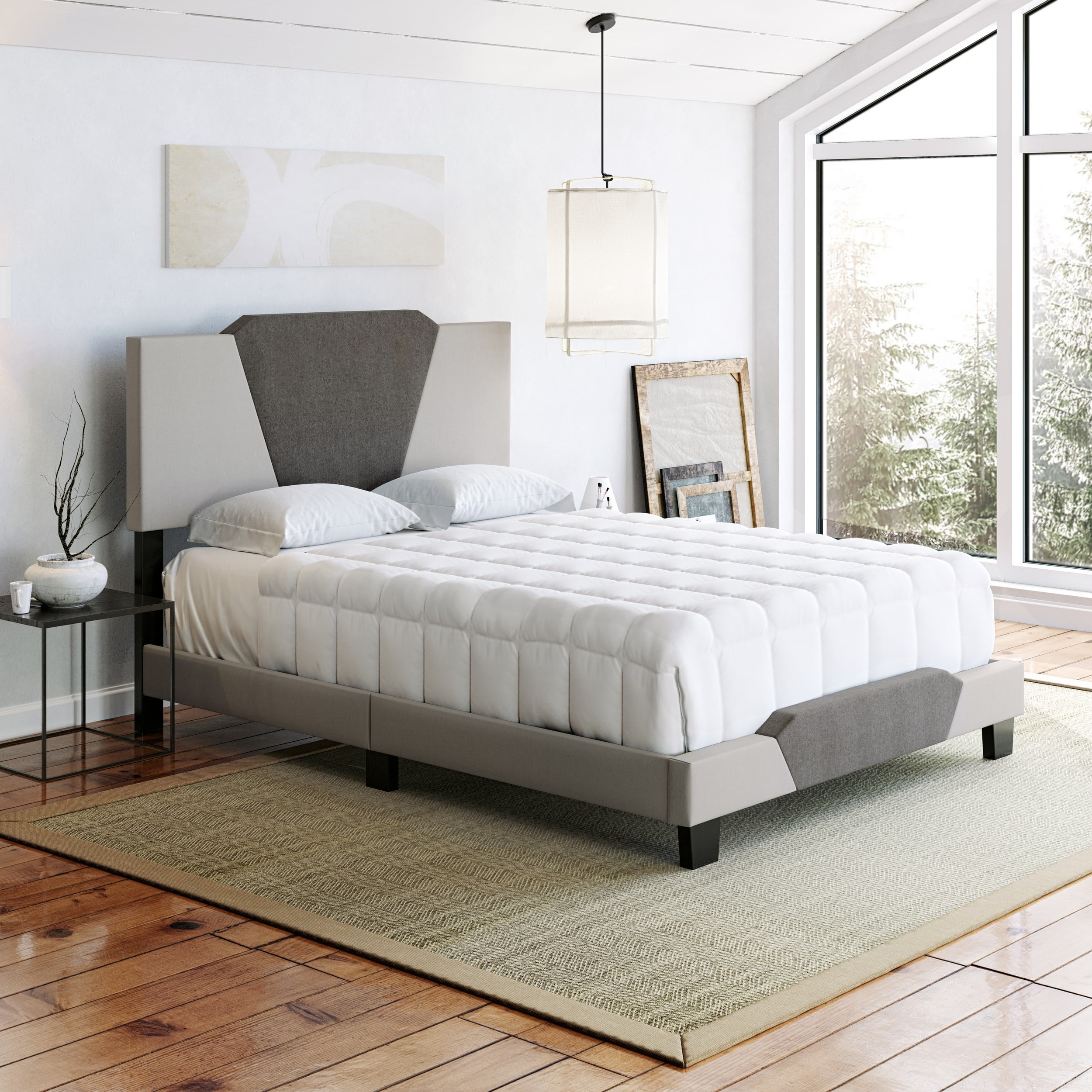 Boyd Sleep Tuscany Brown Linen Queen Size Fully Upholstered Platform Bed Frame with Adjustable Headboard, Qualified Box Spring or Foundation Required for Use