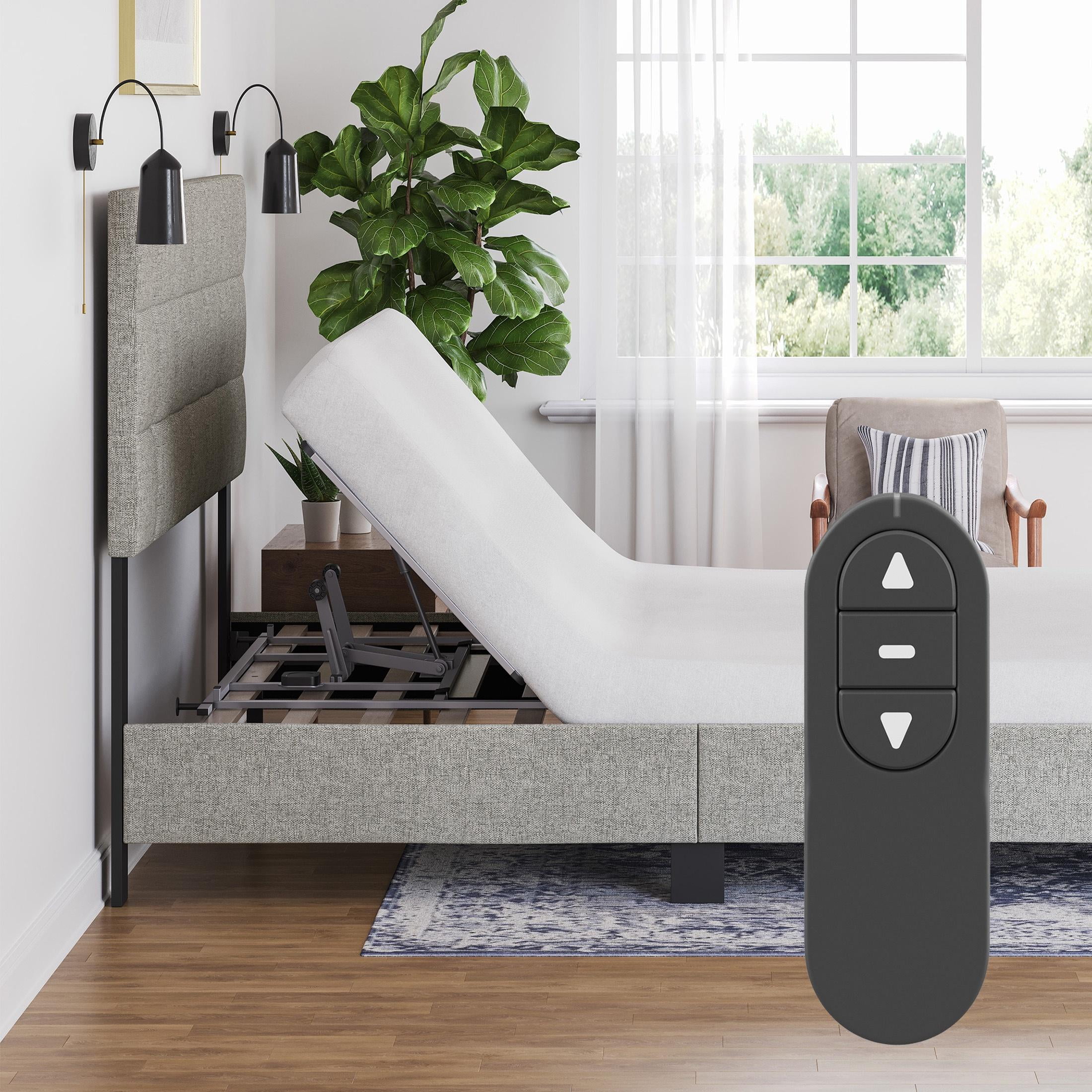 Twin Adjustable Gray Upholstered Metal Bed Frame with Wireless Remote