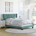 thumbnail image 1 of Boyd Sleep Valencia Aqua Velvet Queen Size Fully Upholstered Platform Bed Frame with Adjustable Headboard, Qualified Box Spring or Foundation Required for Use, 1 of 14