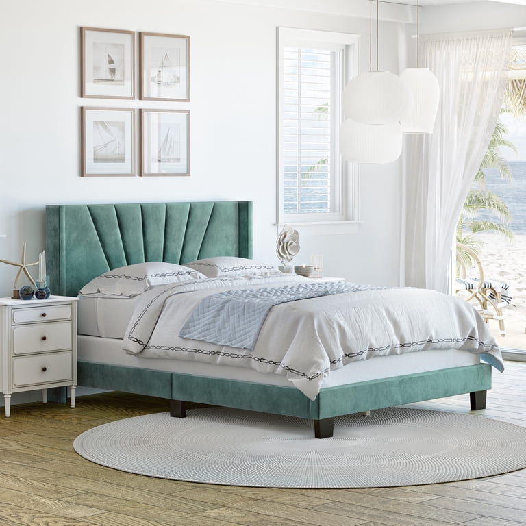 Boyd Sleep Valencia Aqua Velvet Queen Size Fully Upholstered