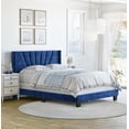 thumbnail image 1 of Boyd Sleep Valencia Blue Velvet Queen Size Fully Upholstered Platform Bed Frame with Adjustable Headboard, Qualified Box Spring or Foundation Required for Use, 1 of 11