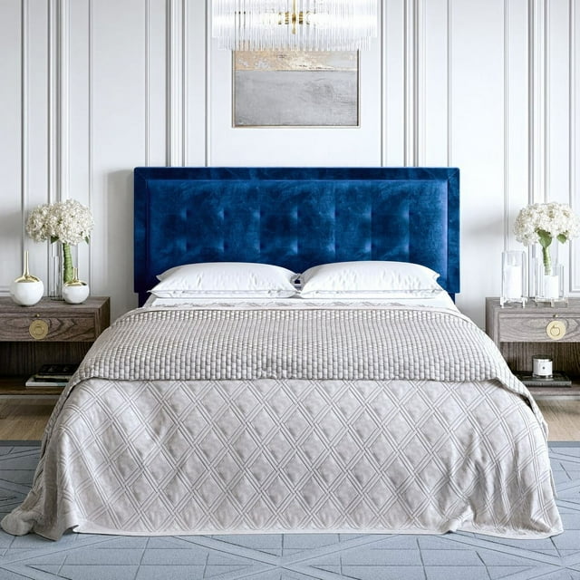 Boyd Sleep Zoe Blue Upholstered Velvet Headboard, Queen and Full