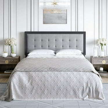 Boyd Sleep Zoe Gray Upholstered Velvet Headboard, Queen and Full