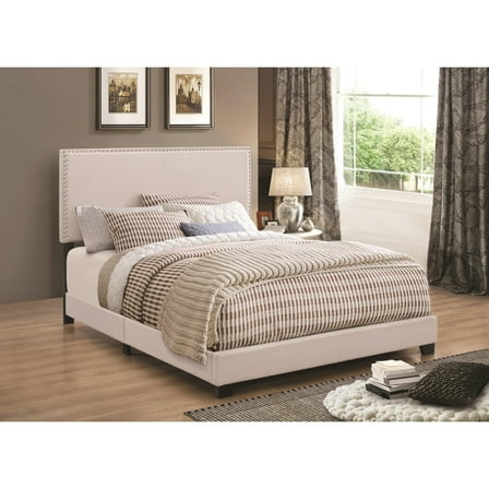Boyd Twin Upholstered Bed with Nailhead Trim Ivory