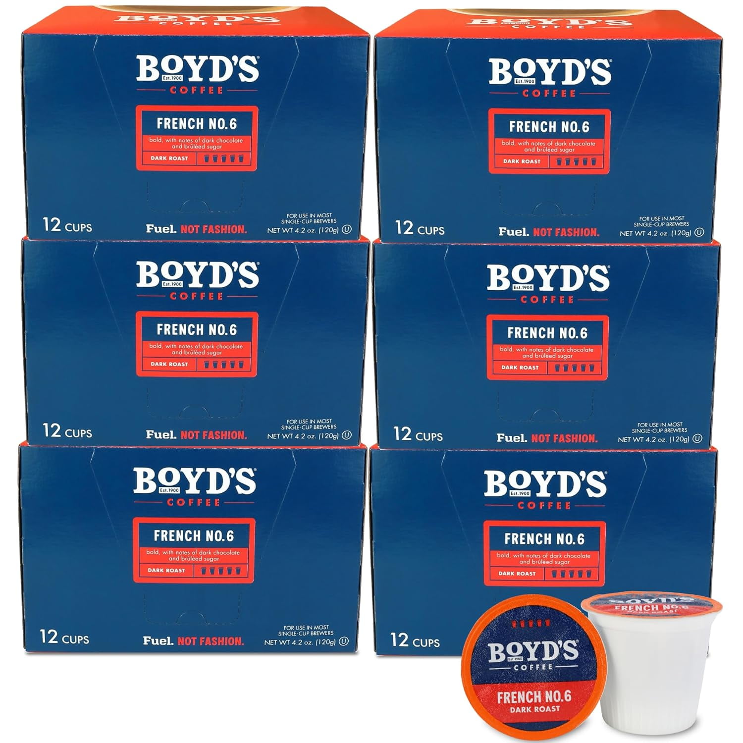 Boyds French No. 6 Coffee Pods Dark Roast 72 Count Single Cup