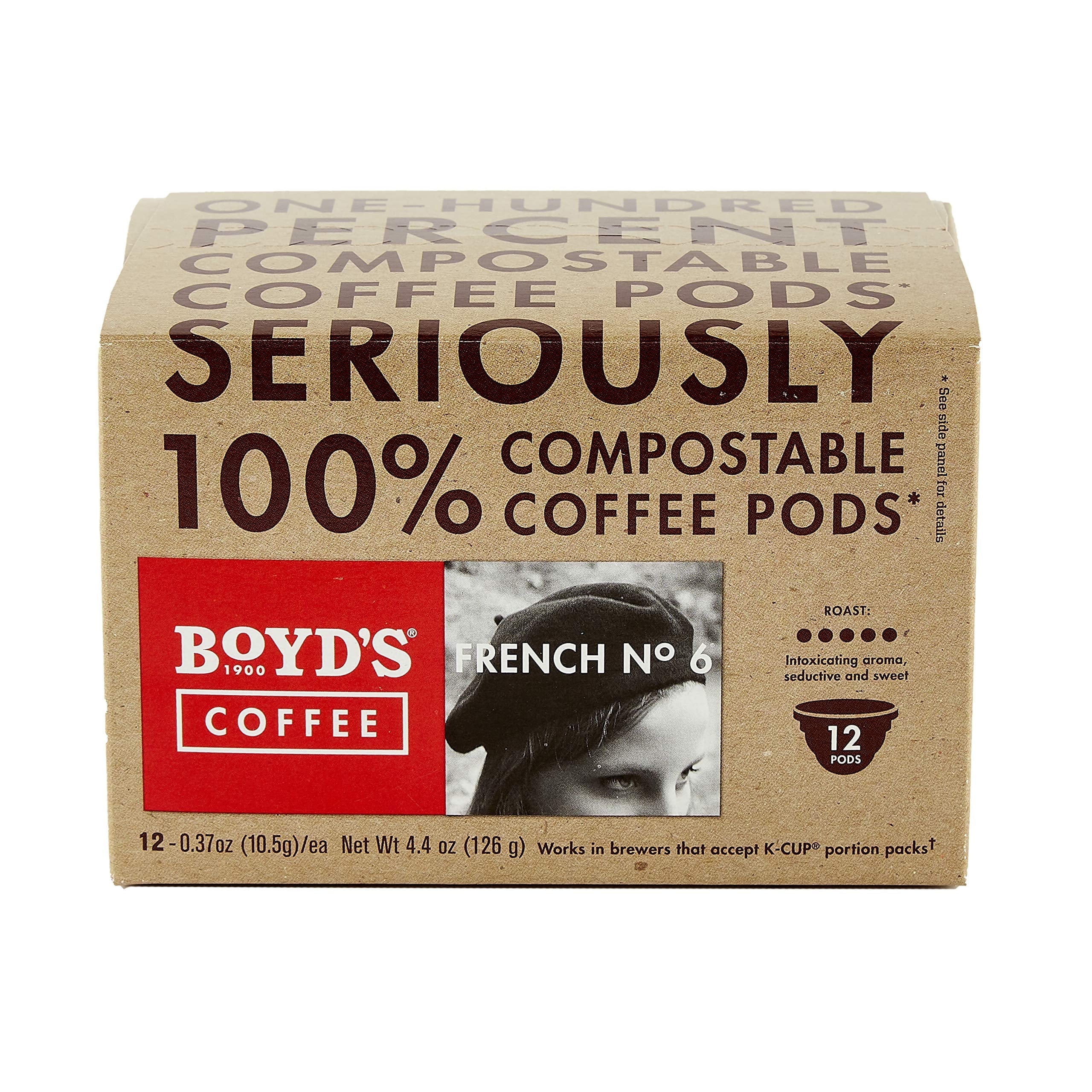Boyd's Coffee French No. 6 Coffee Ground Dark Roast Blended from 100% Arabica Rich & Full-Flavored Single Cup - Pack of 12.