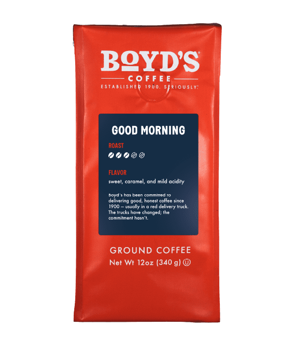 Boyd's Coffee Good Morning Medium Roast Ground Coffee, Smooth & Sweet, 12 oz Bag