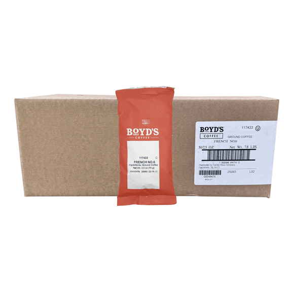 Boyd's Coffee Ground Coffee, French No. 6, Dark Roast , 2.5-Ounce Portion Packs (Pack of 50)