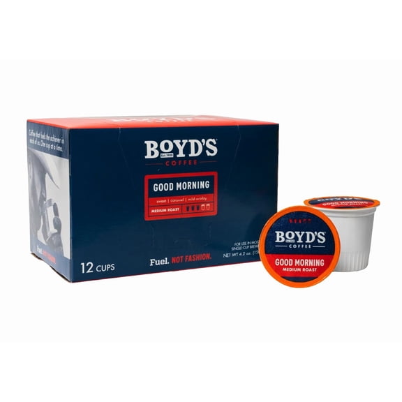 Boyds Good Morning Single Serve Coffee Pods, Medium Roast, 72 Count, Smooth Balanced Morning Coffee with Toasted Almond Aroma, Chocolate Notes, Mild Fruit, Cocoa Finish