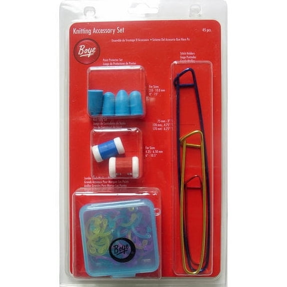 Boye 45 Piece Knitting Accessory Pack, Multicolor Includes Stitch Holders, Knit Tally Set, Point protectors and Jumbo Markers in a Convenient Carrying Case.  A Simplicity Brand.