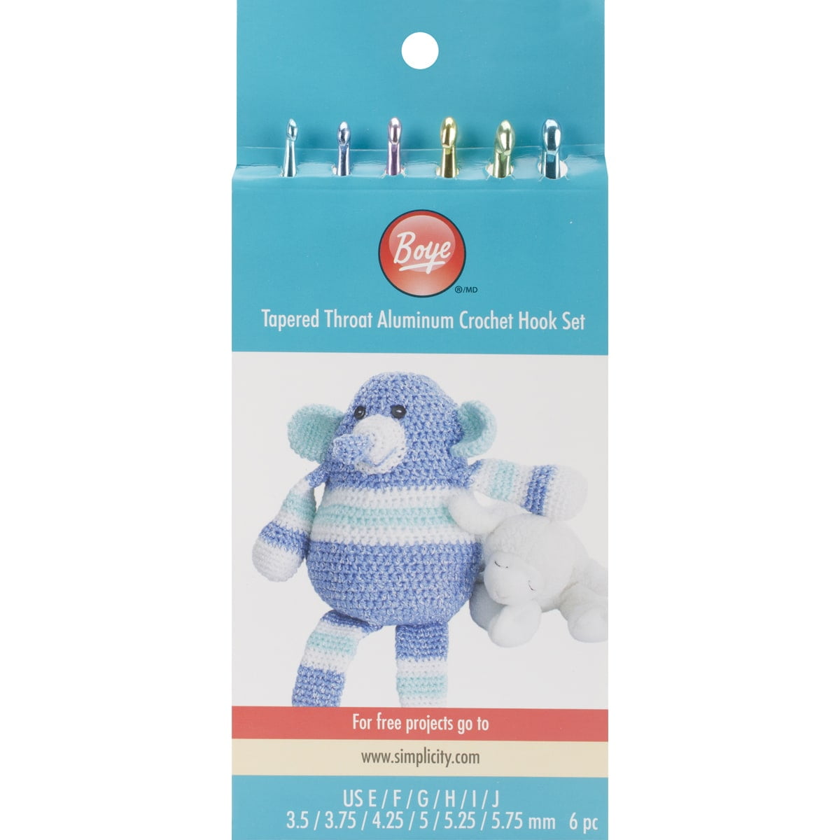 Boye Aluminum Crochet Hook Set-Sizes G6 To I9