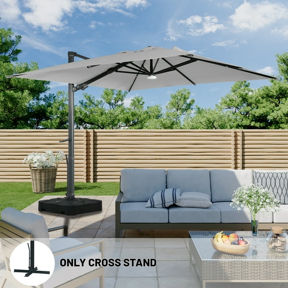 Boyel Living 10×10 FT Patio Cantilever Umbrella Offset Umbrella, Large Outdoor Cantilever Umbrella w/ Bluetooth Audio Ambient Light, Gray(Without Base)