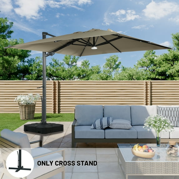 Boyel Living 10×10 FT Patio Cantilever Umbrella Offset Umbrella, Large Outdoor Cantilever Umbrella w/ Bluetooth Audio Ambient Light, Taupe(Without Base)