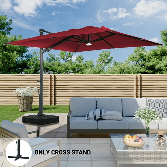 Boyel Living 10×10 FT Patio Cantilever Umbrella Offset Umbrella, Large Outdoor Cantilever Umbrella w/ Bluetooth Audio Ambient Light, Red(Without Base)