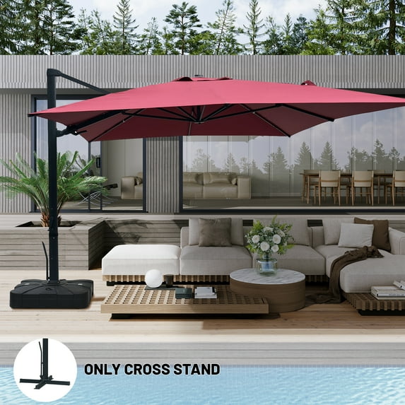 Boyel Living 10×10 FT Square Cantilever Patio Umbrella Offset Market Umbrella Outdoor Cantilever Hanging Umbrella, Red(Without Base)