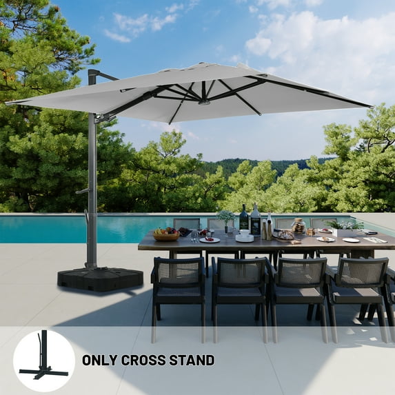 Boyel Living 10×10 FT Square Cantilever Patio Umbrella Offset Market Umbrella w/ LED Outdoor Cantilever Umbrella,Gray(Without Base)