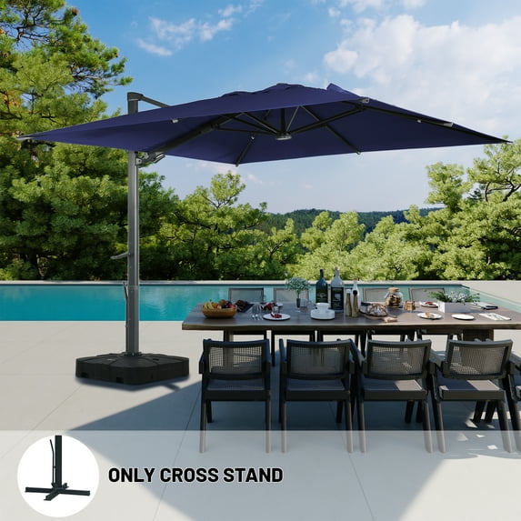 Boyel Living 10×10 FT Square Cantilever Patio Umbrella Offset Market Umbrella w/ LED Outdoor Cantilever Umbrella,Navy Blue(Without Base)