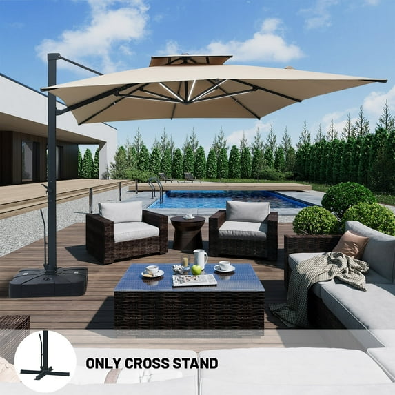 Boyel Living 10×13 FT Cantilever Patio Umbrellas Outdoor Offset Umbrella, 360°Rotation Double Top Square Cantilever Patio Umbrella w/ Removable Light, Taupe