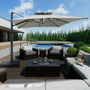 Boyel Living 10×13 FT Cantilever Patio Umbrellas Outdoor Offset Umbrella, Double Top Square Cantilever Patio Umbrella w/ Removable Light & Base, Gray