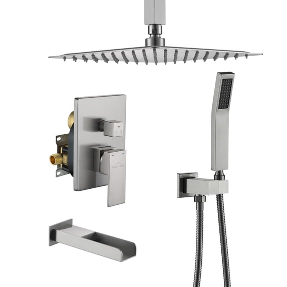 Boyel Living 10 Inch Ceiling Mount Rain Shower System Shower Combo Handheld Shower Brushed Nickel